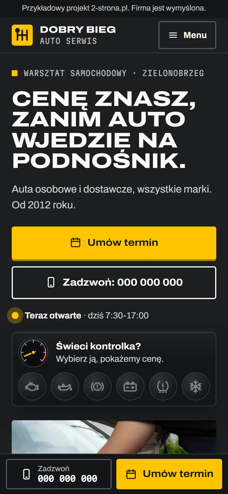 Nowa strona warsztatu Auto Serwis Dobry Bieg na ekranie telefonu